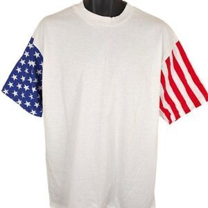 Vintage American Flag T Shirt Mens Size XL White 90s Patriotic Made In USA